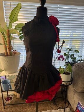 Fashion Nova Black Mini Dress with Red Ruffle Detail